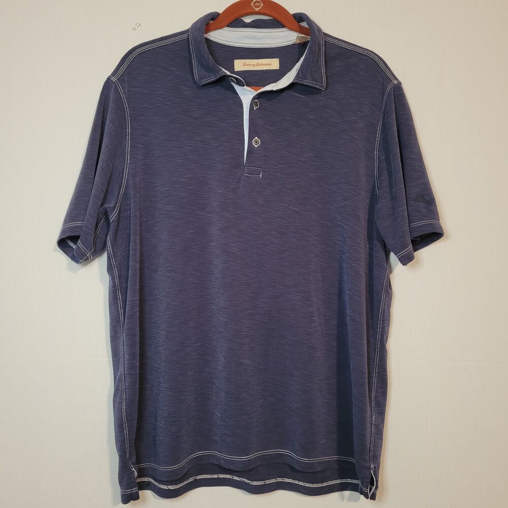 Tommy Bahama Short Sleeve Modal Blend Polo size L Blue Vacation Coastal Preppy
